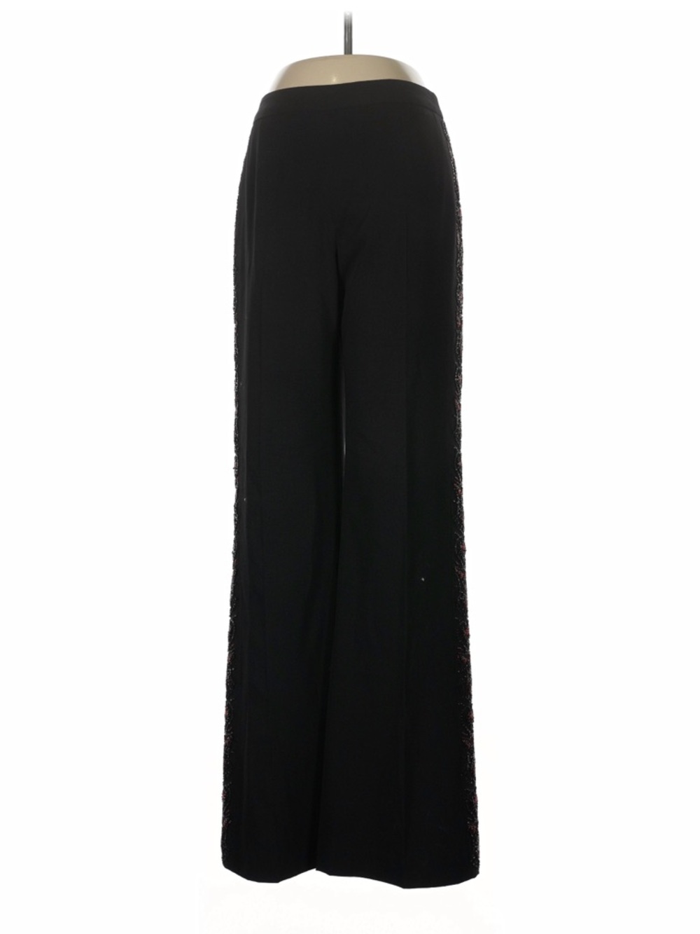 Oscar de la Renta Black Wide Leg Pants Beaded Side Stripe Dress Trousers Size 6
